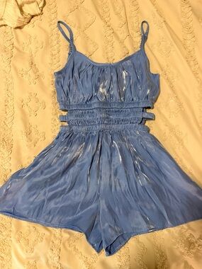 Blue Shimmery Cut Out Romper